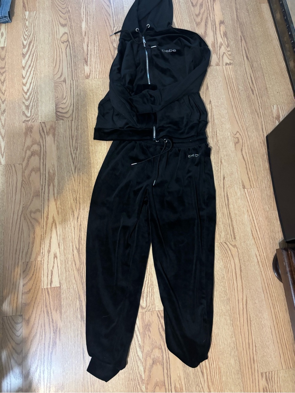 bebe Black Velour Hoodie & Jogger Set